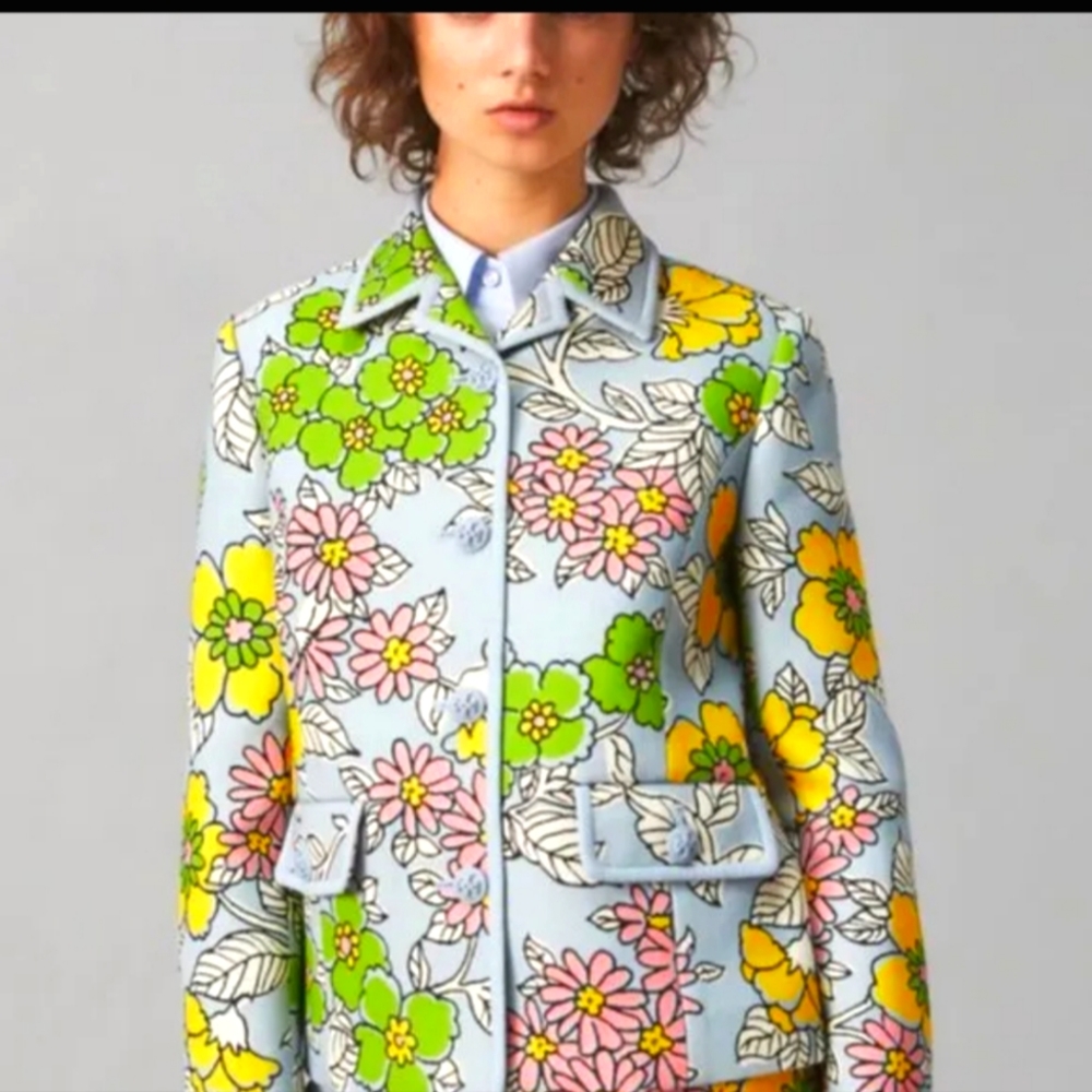 NWOT TORY BURCH Wallpaper Floral Twill Crepe Jacket Blue Women